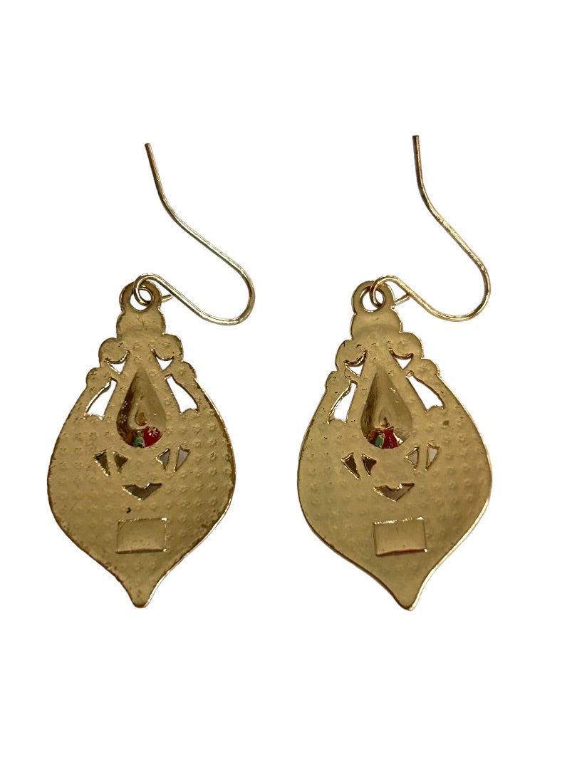 Goldtone Pierced Hook Earrings 1 3/4" Drop Dangle Teardrop Shape