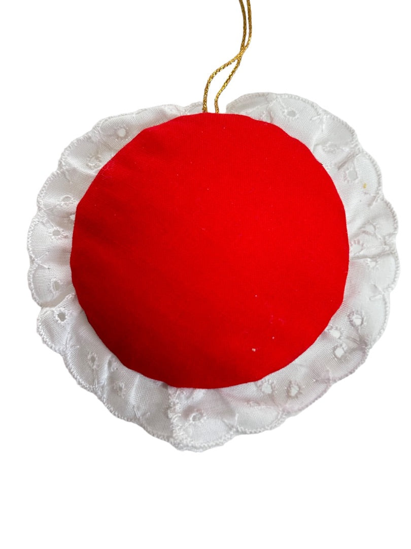 Set of 3 Handmade Cross Stitch Holiday Ornament Angel Duck Horn 2" Diameter