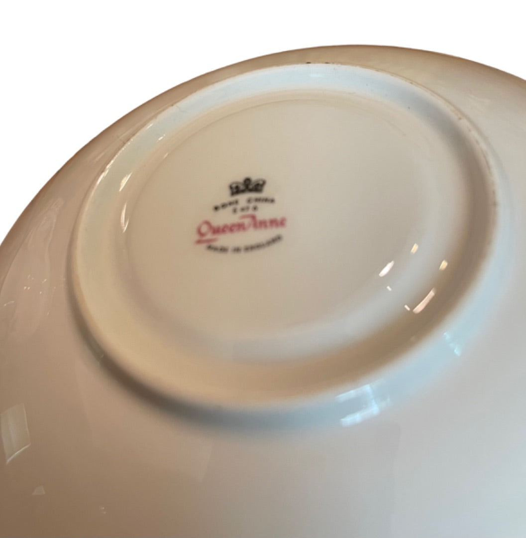 Vintage Queen Anne Bone China Cup Saucer #8522 Blue Floral England