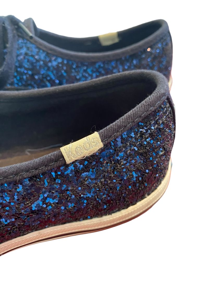 7 M Keds Kate Spade Collab Navy Blue Glitter Classic Sneakers Lace Up