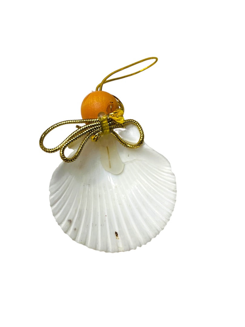 Vintage 1980s Holiday Christmas Ornament Angel Shell 3.3"
