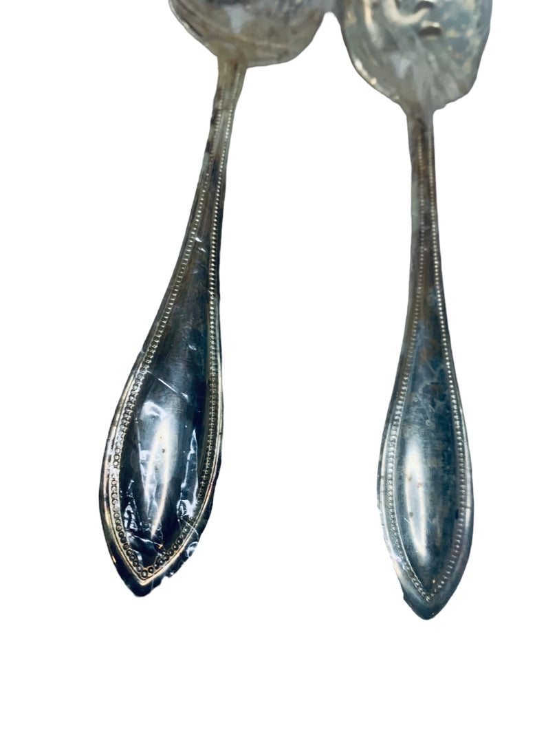 Oneida Ltd "Silver Arbor" Flatware Beaded Edge Set of 2 Vegetable Serving Spoons 8.25"