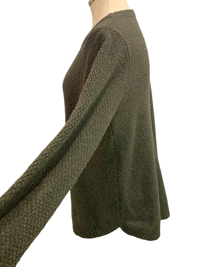 XL Pink Clover Womens Army Green Textured Cozy Sweater Pullover
