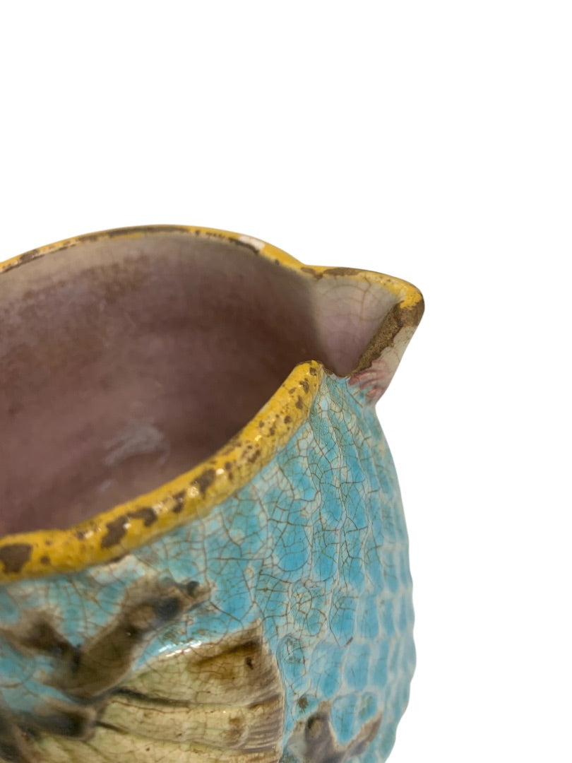 Antique Majolica Creamer Pitcher Fielding Shell Fishnet Turquoise Victorian England