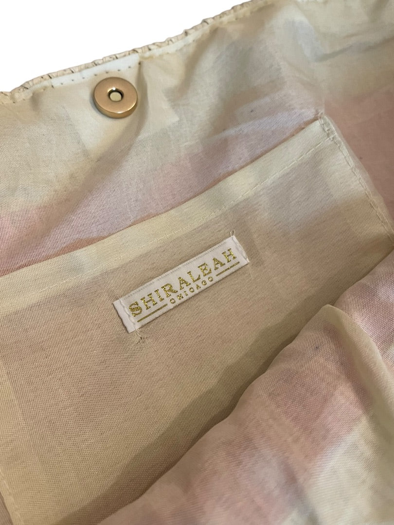 Shiraleah Chicago Straw Snap Closure Tote Bag Striped Pink Navy 15"l x 12"h