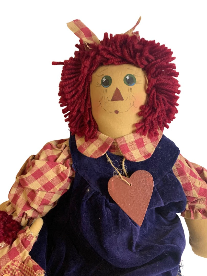 Victorias Garden Fabric Doll Raggedy Ann Velvet Dress Country Look 23 Inch
