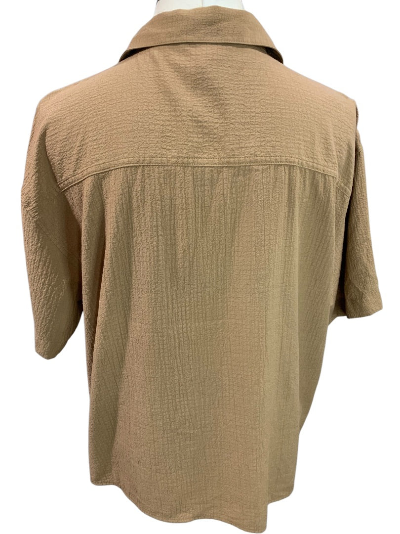 Large Calvin Klein Womens Brown Short Sleeve Button Up Shirt Blouse