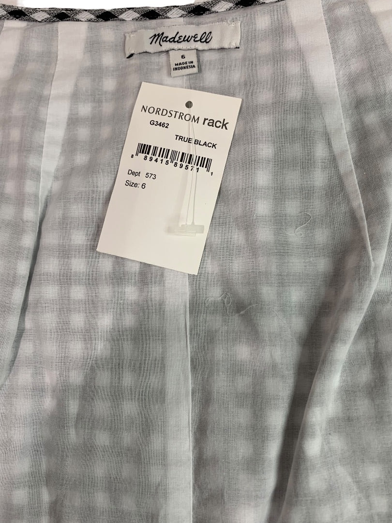 Size 6 Madewell New Wrap Skirt Black White Gingham Plaid