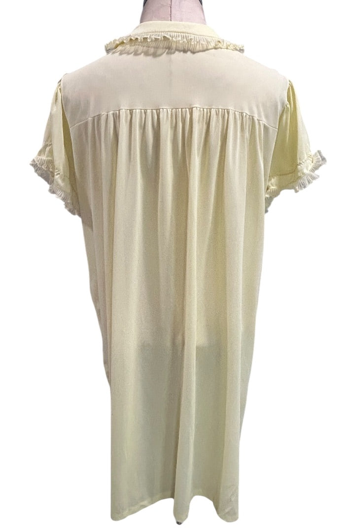 Vintage Nylon Robe Peignoir Butter Yellow Floral Lace Short Sleeve