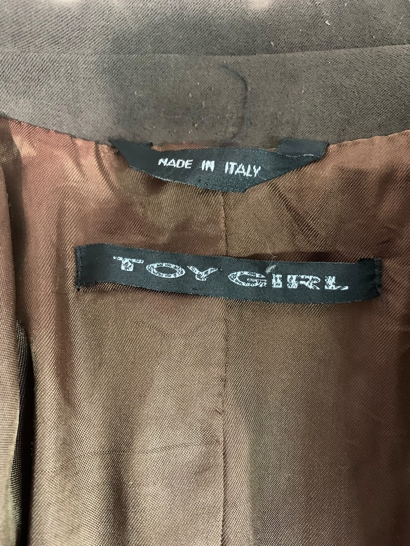 Size 4 Toy Girl Womens Brown Microfiber Blazer Jacket Lined Italy
