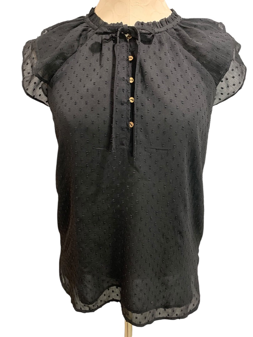 XS Loft Womens Sheer Black Swiss Dot Blouse Shirt