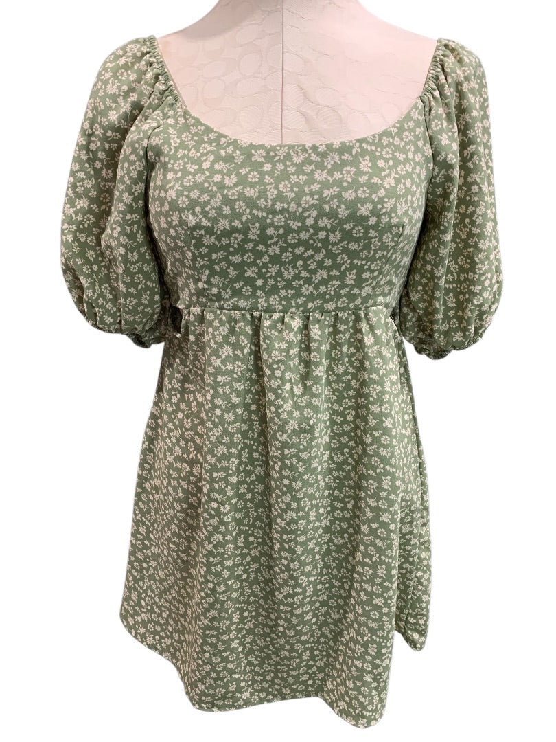 Small Altar'd State Off Shoulder Dress Pullover Green Floral Print Waist Cut Out