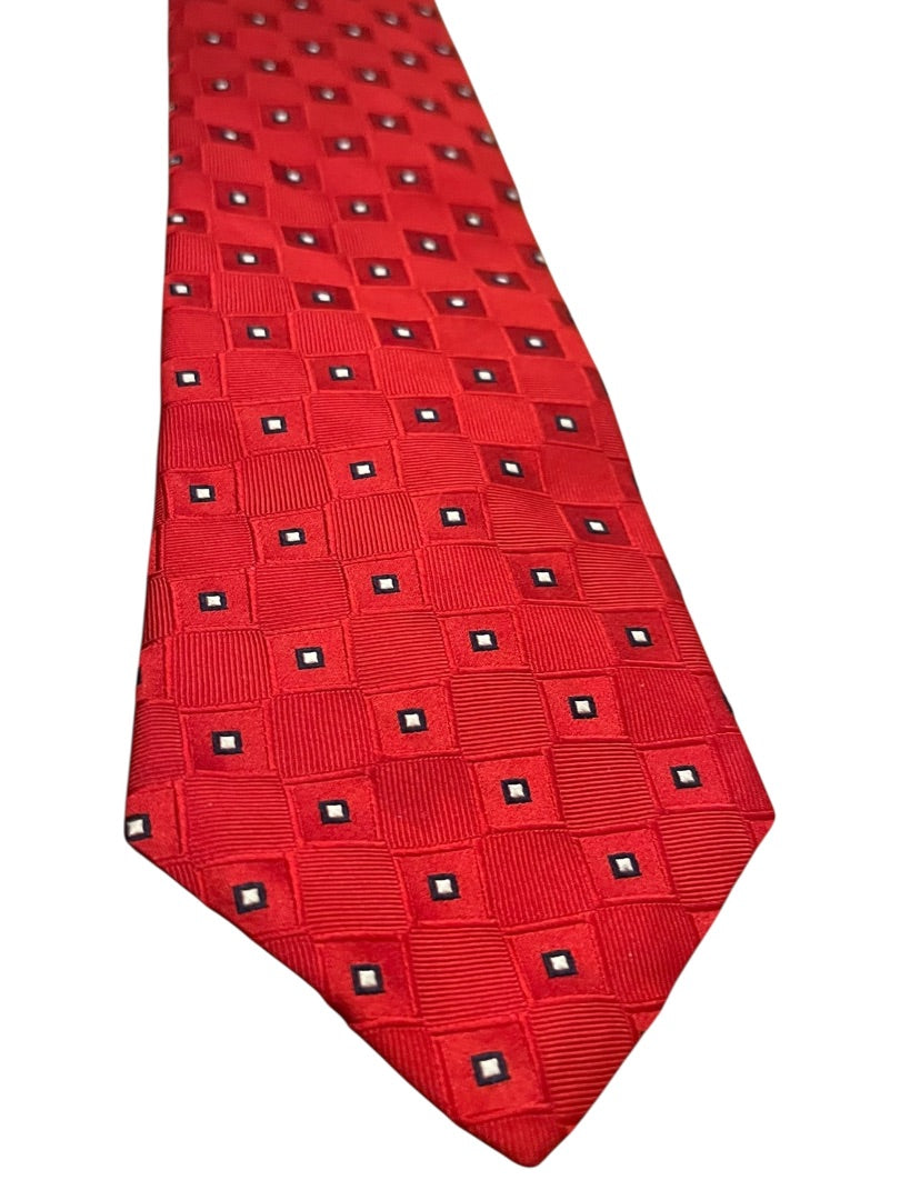 Tommy Hilfiger 100% Silk Classic Block Pattern Tie Red Mens Necktie 58"
