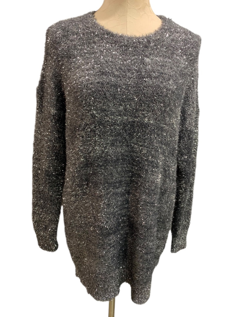 XS by Anthropologie New Eyelash Knit Mini Dress Sweater Silver Gray
