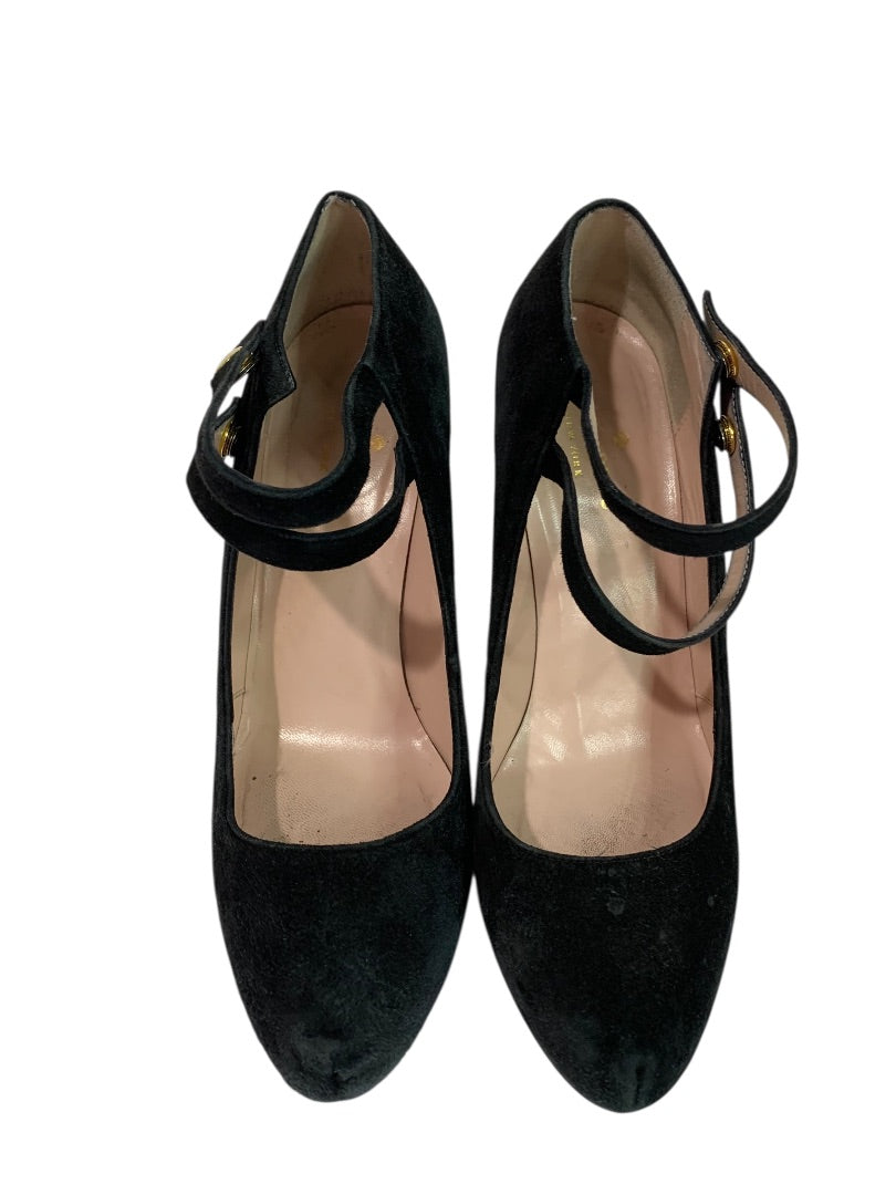 Size 7 Kate Spade Nara Double Strap 4.5" Heel Shoes Black Suede