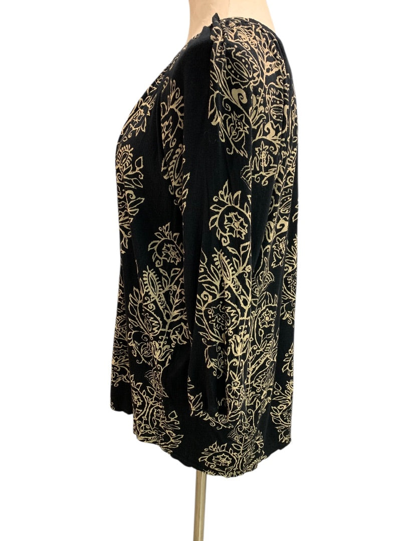 1X Lucky Brand Black Tan Print Womens Tunic Top Boho Top