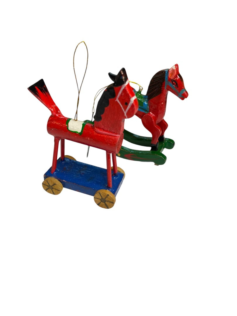 Vintage Wooden Christmas Holiday Ornaments Rocking Horses 3"