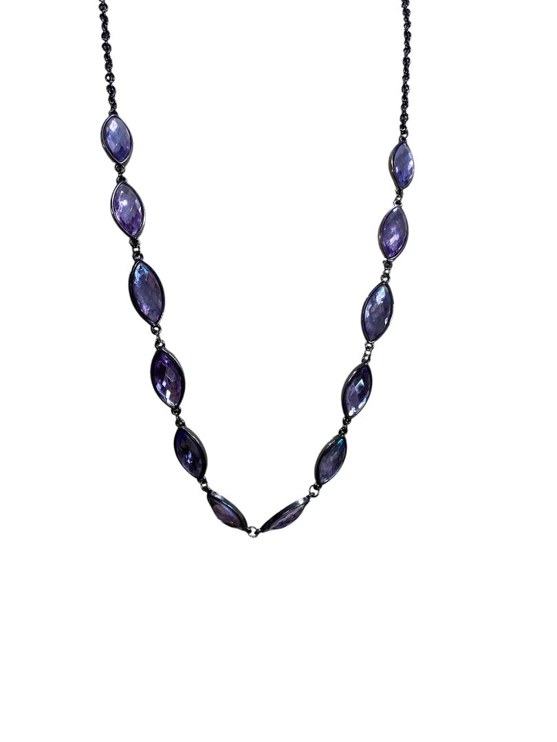 Pewter Color Orchid Necklace Lays Flat 35" Lobster Clasp