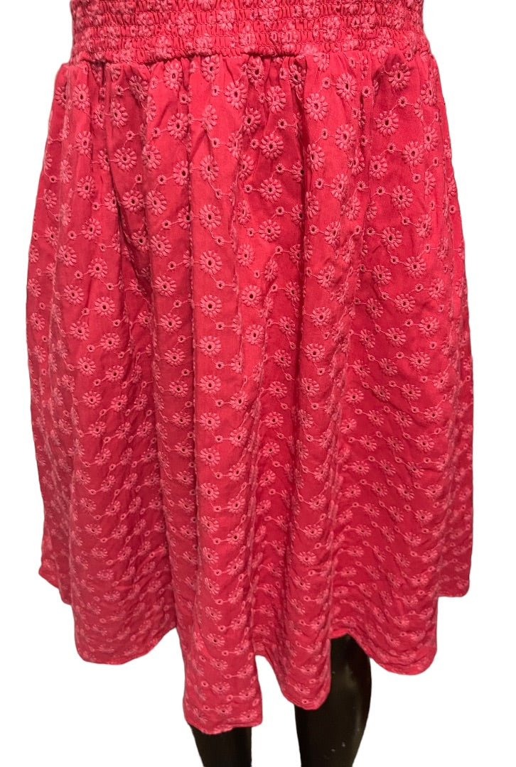 XS Madewell Eyelet Lucie Smocked Mini Dress Pockets Pink