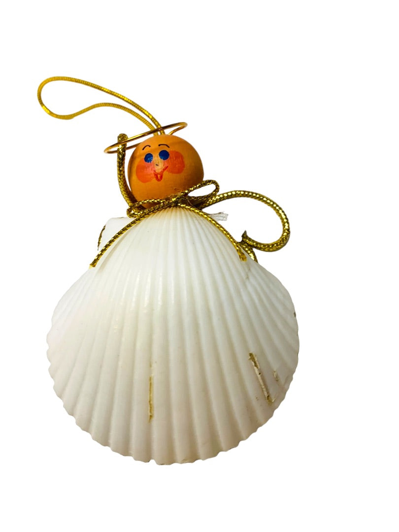 Vintage 1980s Holiday Christmas Ornament Angel Shell 3.3"