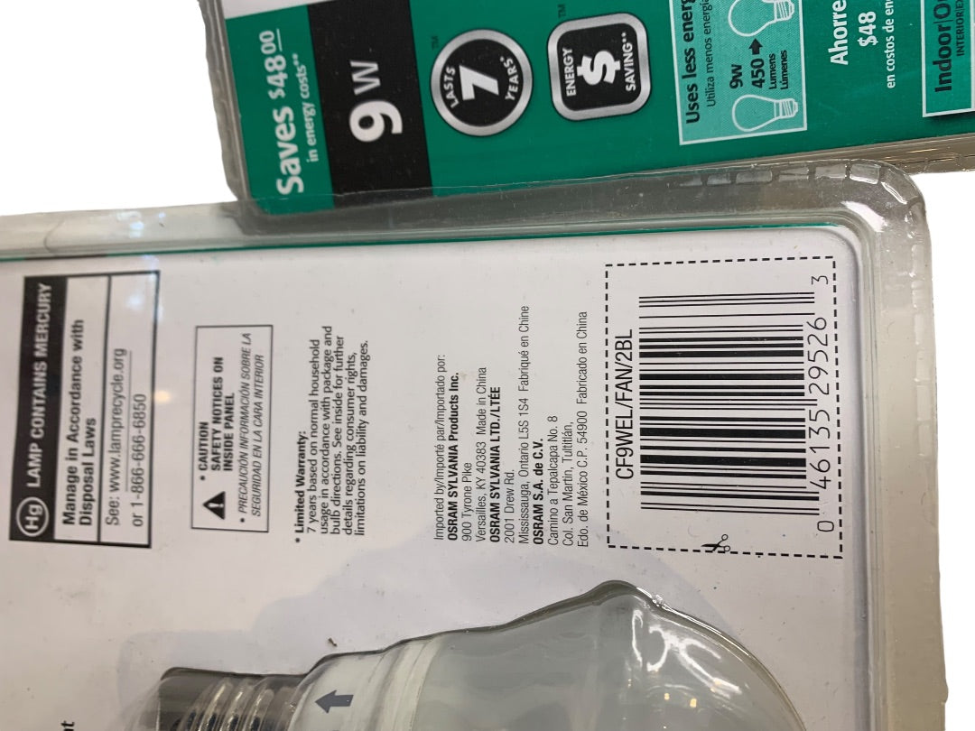 Lot of 4 Sylvania Compact Fluorescent Light Bulb Fan Soft White Mini 9W New