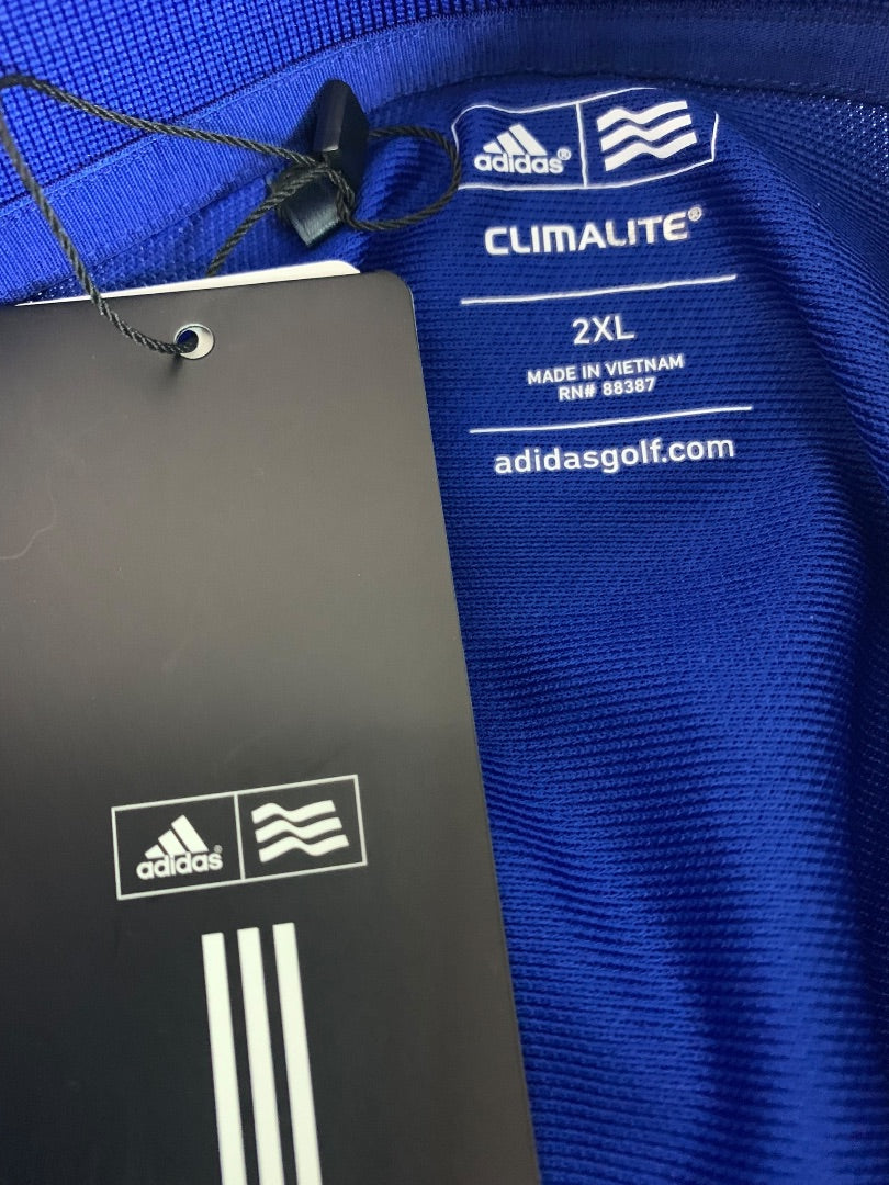 Large Adidas Golf Mens New Royal Blue Polo Shirt ClimaLite Striped Cuff P77778