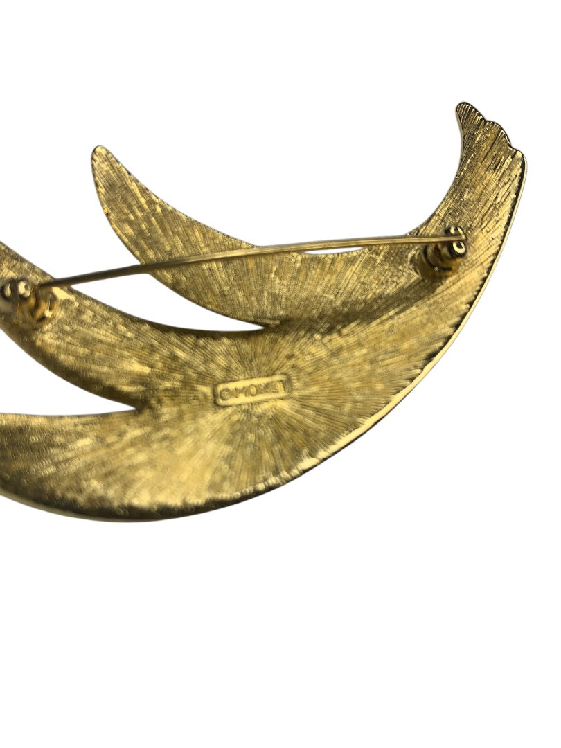 Signed Monet Statement Vintage Brooch Pin Enameled Red Goldtone 1.5" x 2.75"