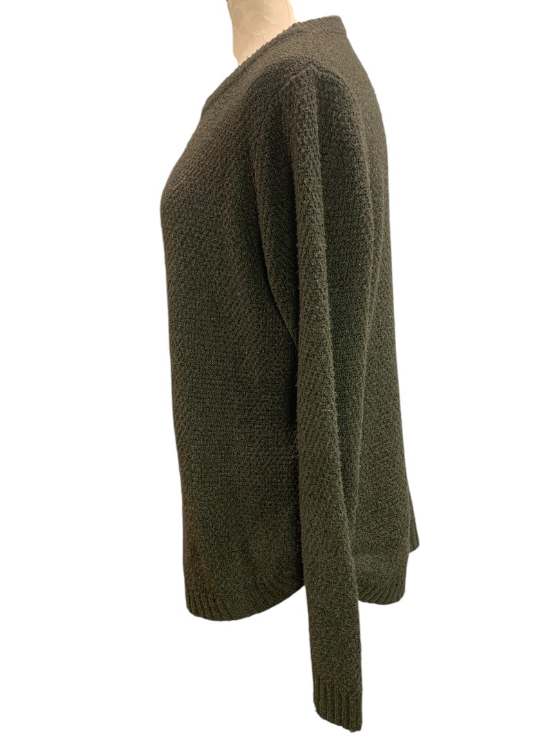 XL Pink Clover Womens Army Green Textured Cozy Sweater Pullover