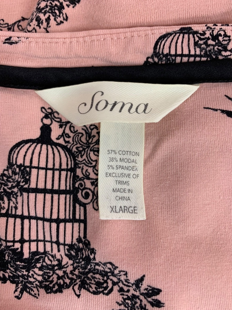 XL Soma Night Dress Pink Jersey Knit Birdcage Print