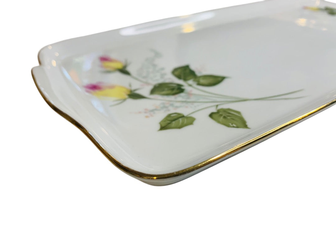 Vintage Hutschenreuther Bavaria Germany Yellow Pink Rose 12.5" Tray