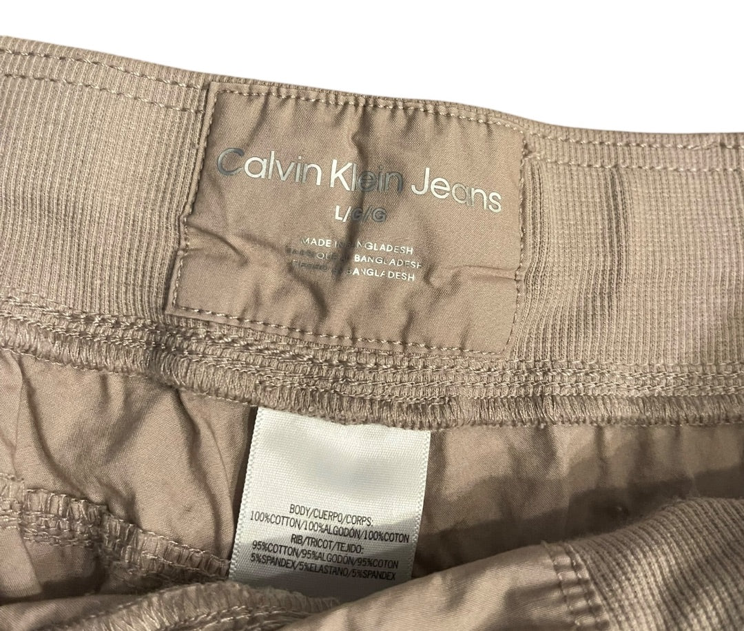 Large Calvin Klein Jeans Khaki Elastic Front Tie Waist Shorts Pockets