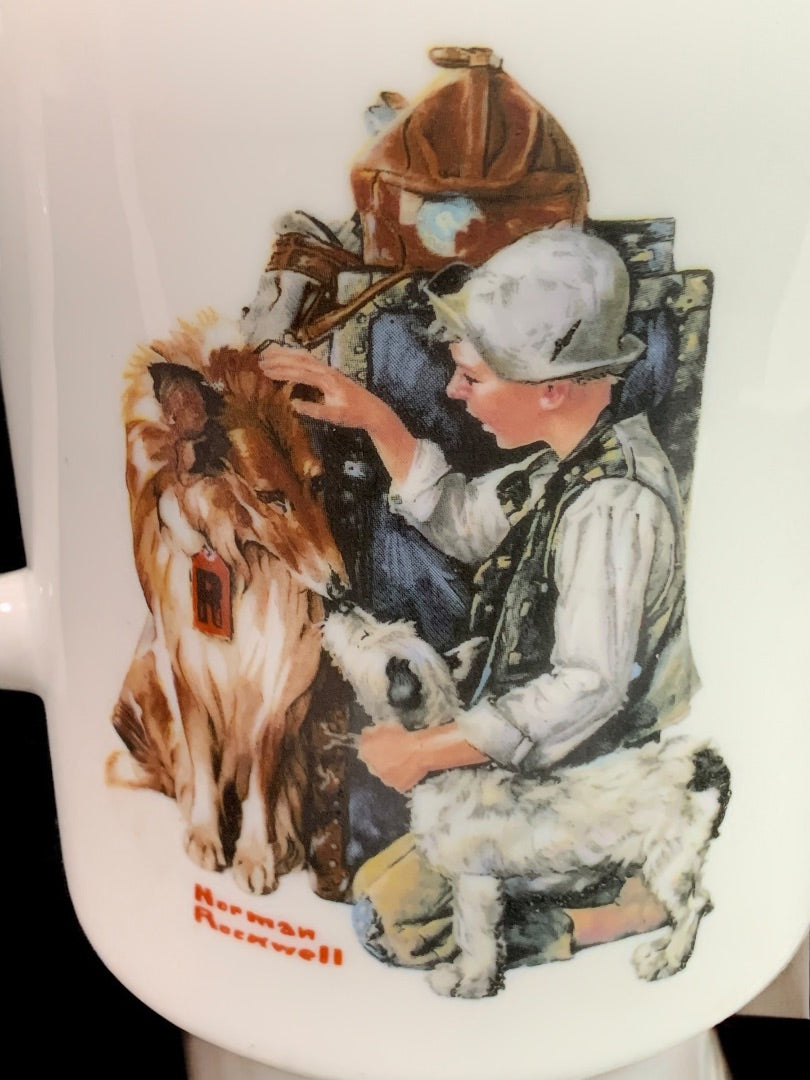 1981 Norman Rockwell Porcelain Pedestal Mug "Making Friends" The Danbury Mint