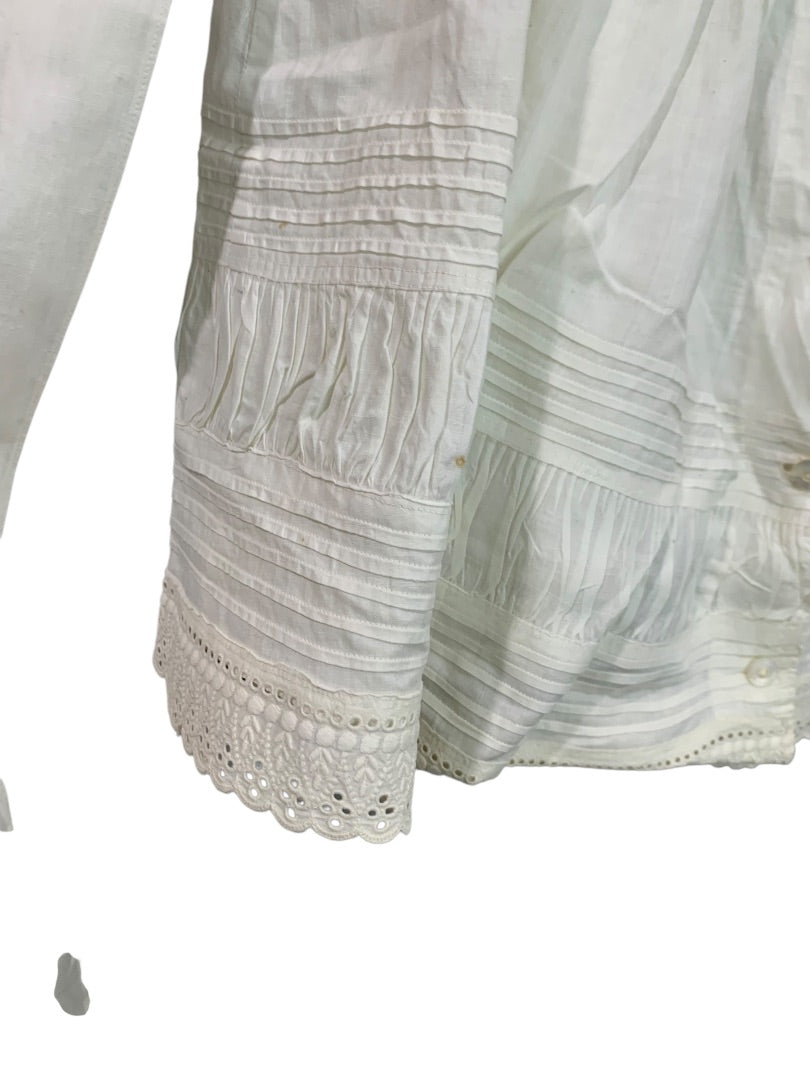 Antique Victorian Girls Gown Dress Eyelet 1800s Button Front Sash