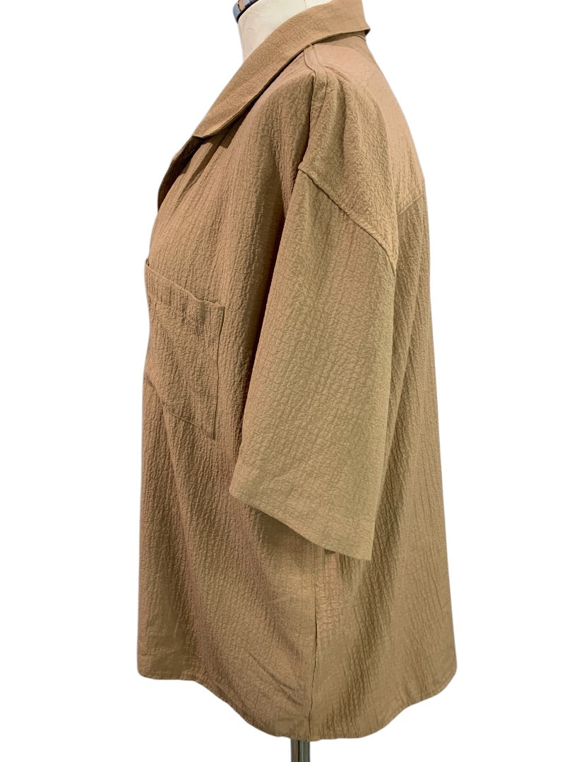 Large Calvin Klein Womens Brown Short Sleeve Button Up Shirt Blouse