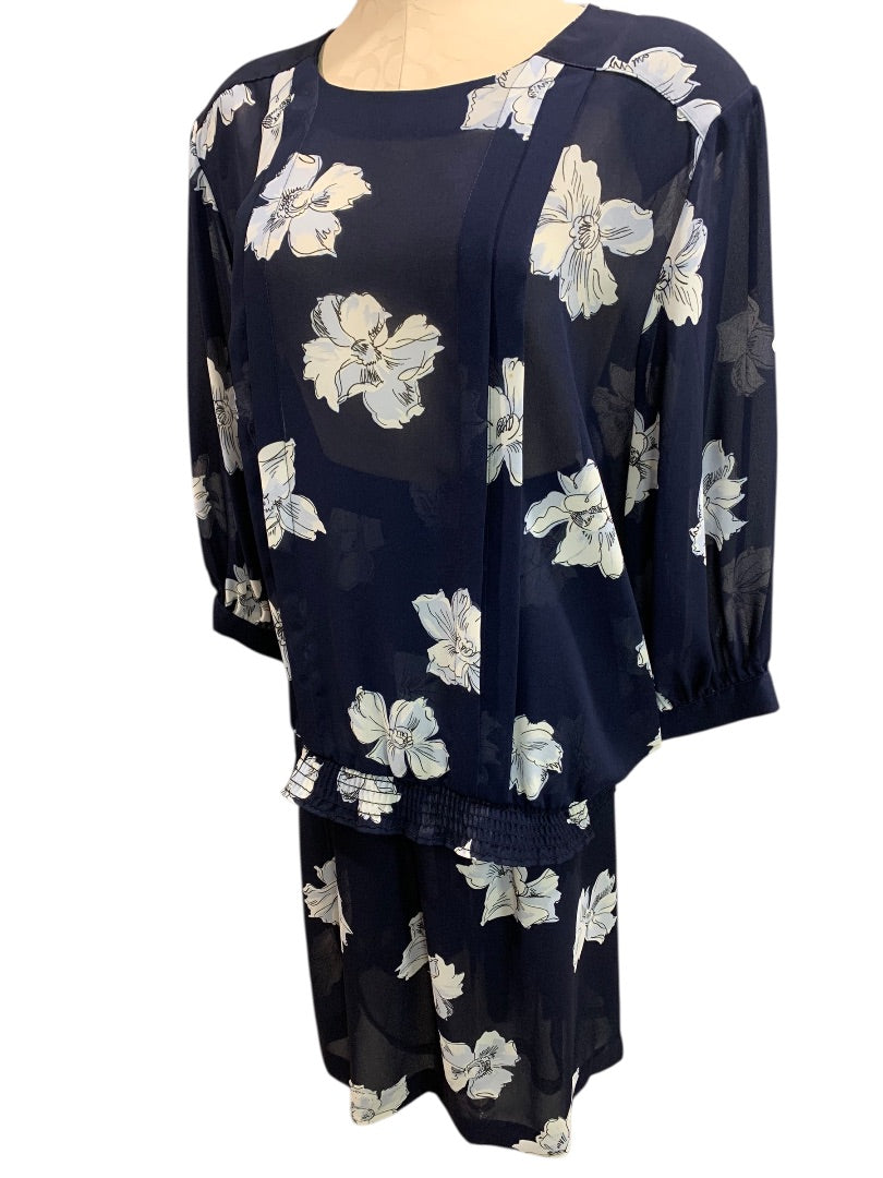Size 20W Ms Russ Womens 1980s Sheer Skirt Shirt Outfit Navy Blue