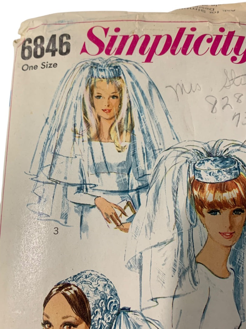 Simplicity 1960s Bridal Veil Pattern Uncut 6846 One Size
