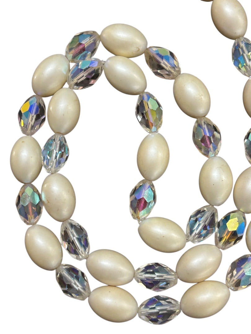 Vintage Faux Pearl Aurora Borealis 22-25 Inch Necklace Hook Closure