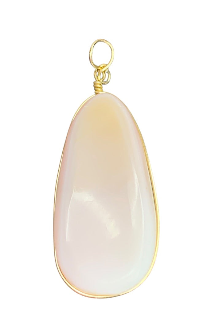 Blush Pink Polished Stone Pendant Goldtone Wire 2 Inch Drop
