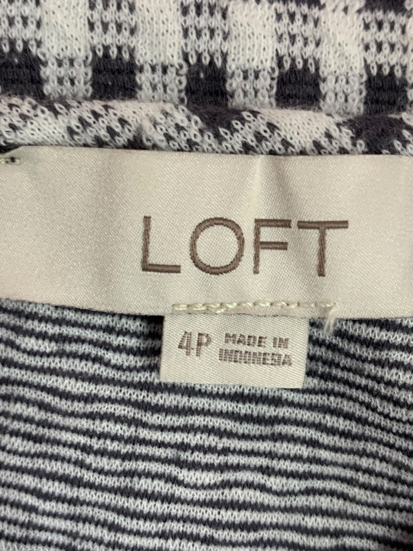 Size 4P Loft Petites Knit Dress Back Zip Gray White Gingham Check