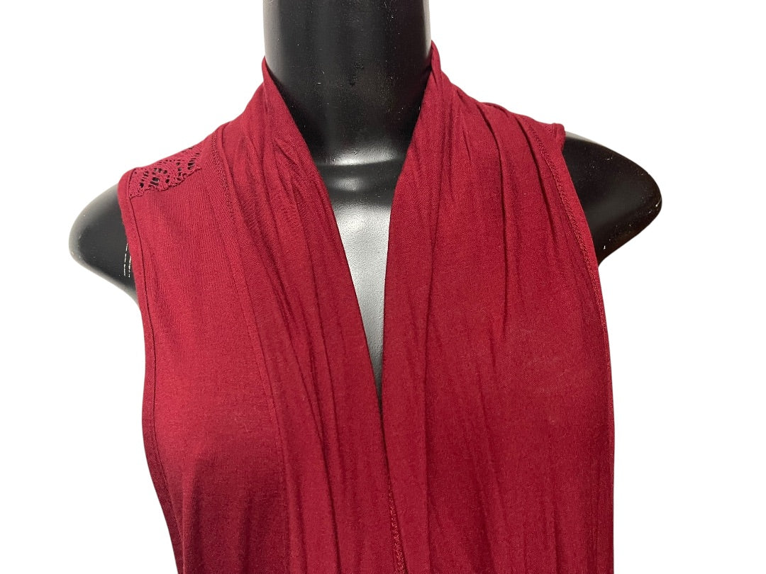 XL Coldwater Creek Womens Burgundy Open Vest Tunic Lace Detail