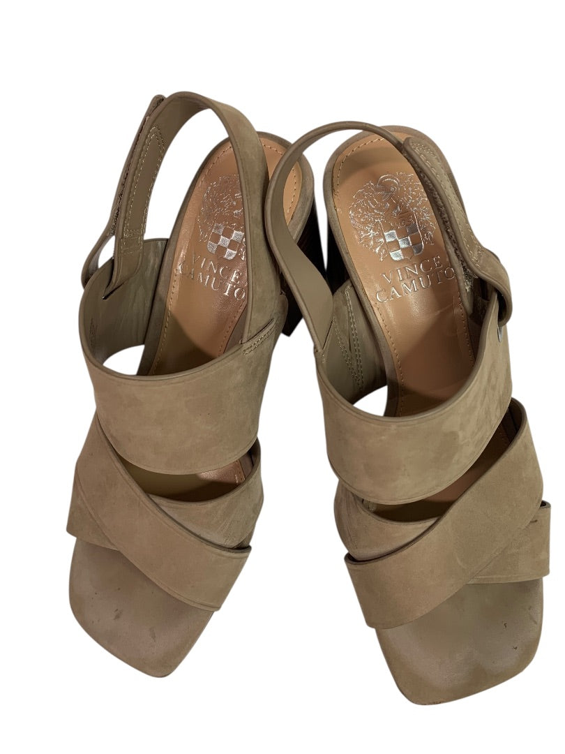 Size 6 Vince Camuto Womens Brown Suede Sandals Bebendy 3" Block Heel