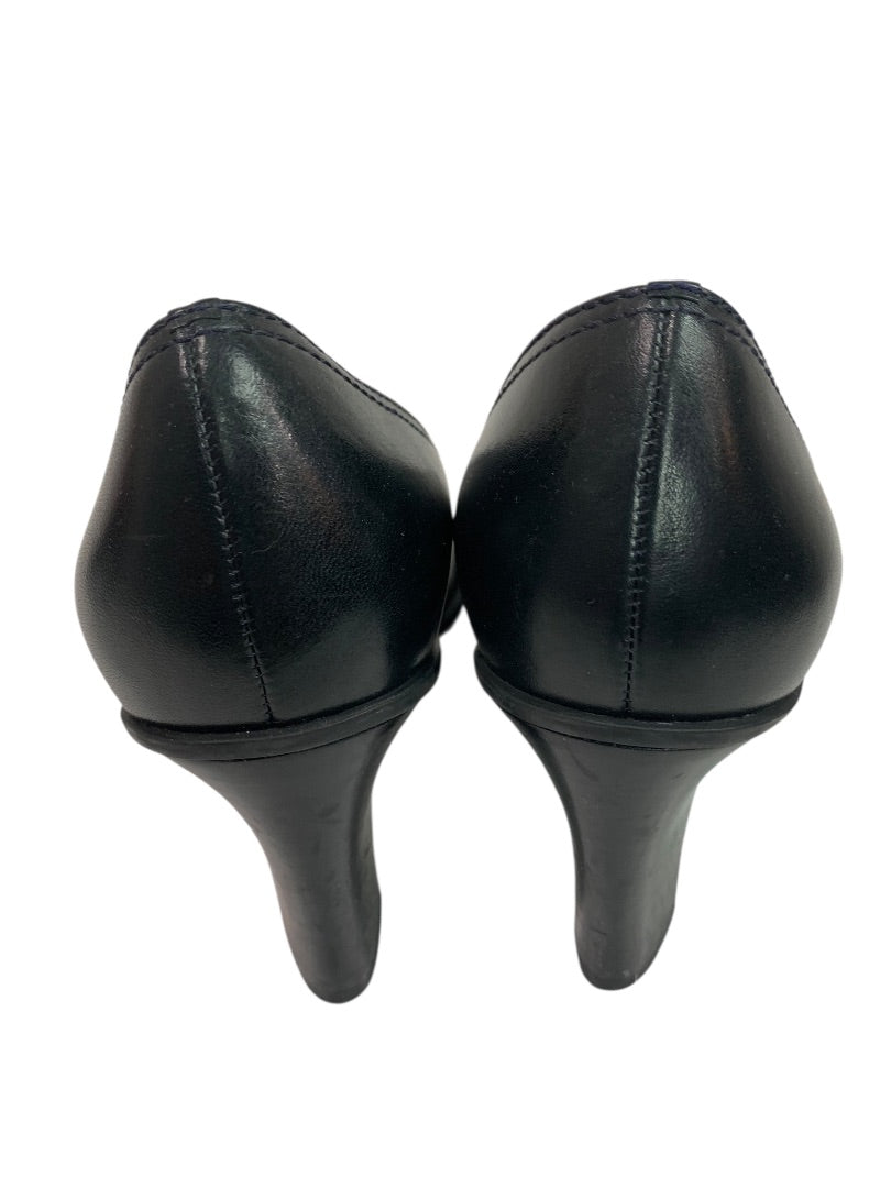 Size 7.5M Franco Sarto Womens Black Leather Shoes Square Toe 3" Heel