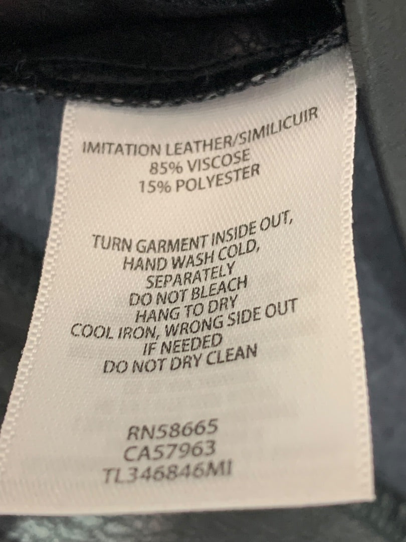 Small Leith Black Moto Style Vegan Leather Mini Skirt 15" Length