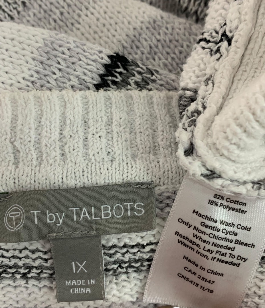 1X T by Talbots Womens Striped Gray Pullover Sweater Cotton Blend