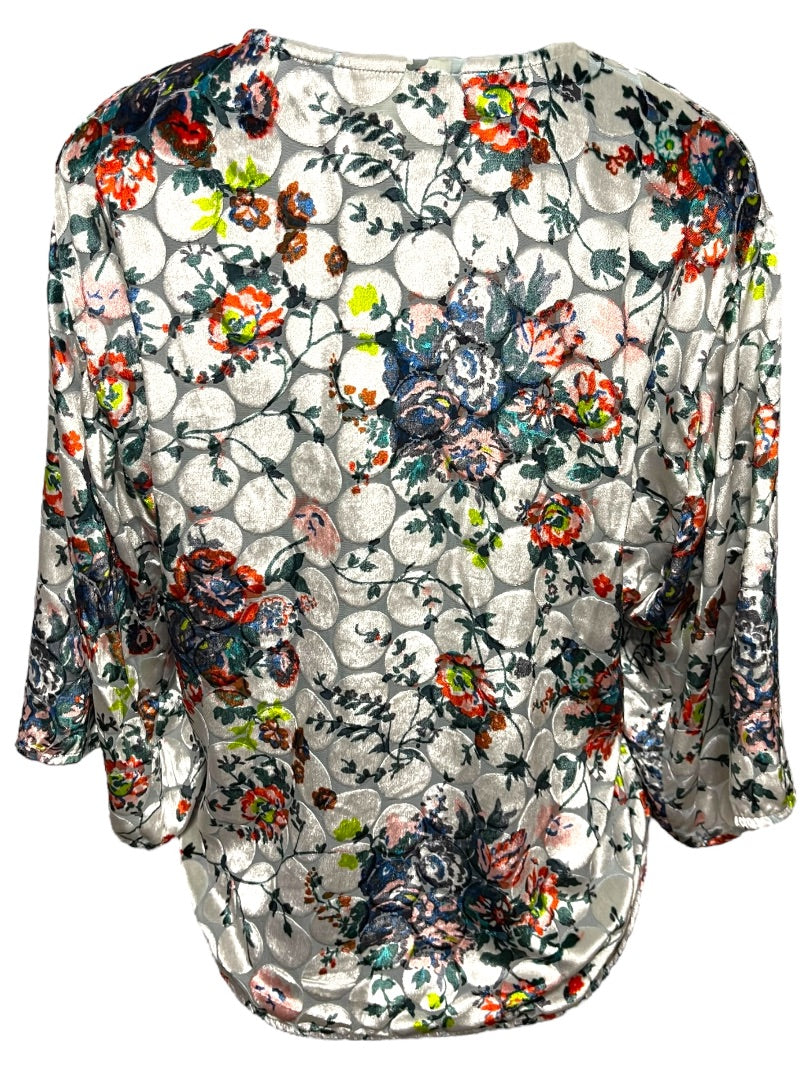 Small Maeve Anthropologie Sheer Umi Wrap Floral Velvet Shirt Silk Blend