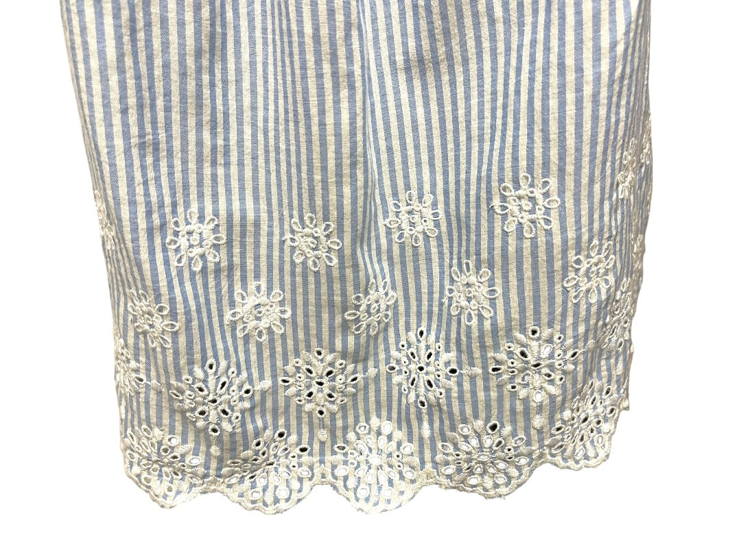 XS Loft Womens Flowy Blouse Shirt Striped Embroidered Blue White
