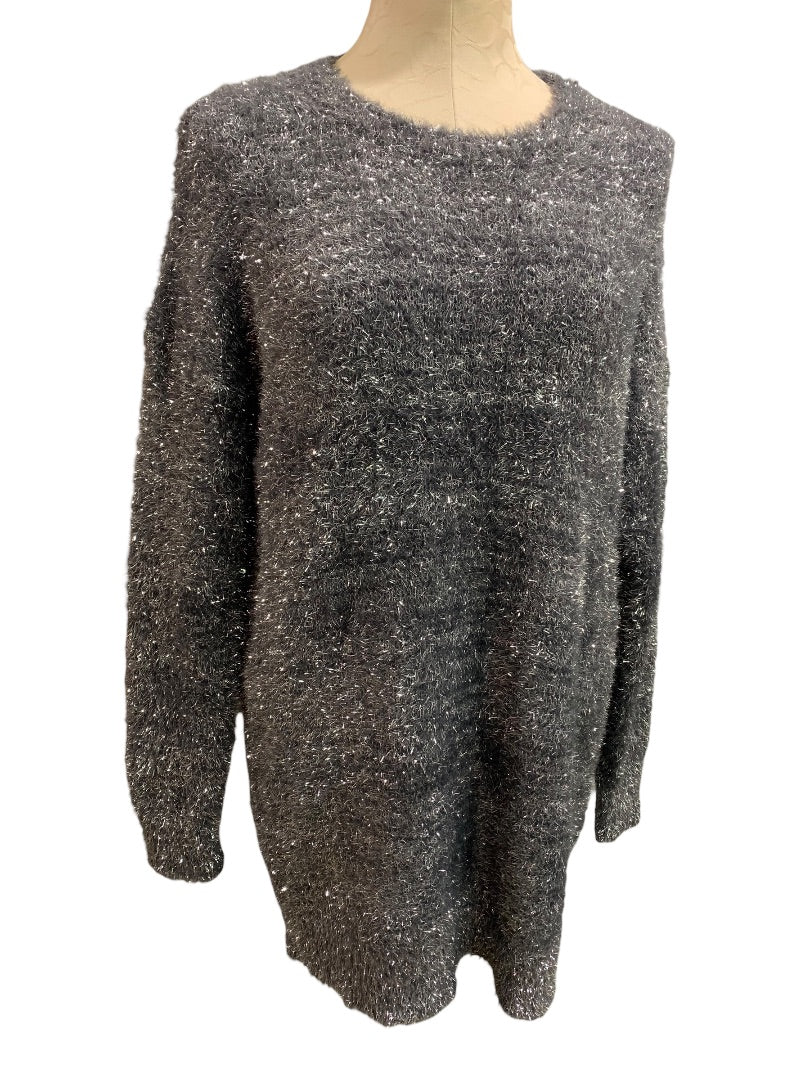 XS by Anthropologie New Eyelash Knit Mini Dress Sweater Silver Gray