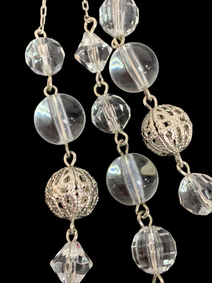 Express Multistrand Silvertone Necklace Clear Beads 16 Inch