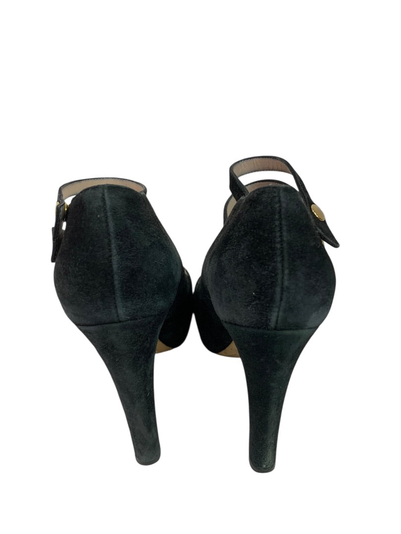 Size 7 Kate Spade Nara Double Strap 4.5" Heel Shoes Black Suede