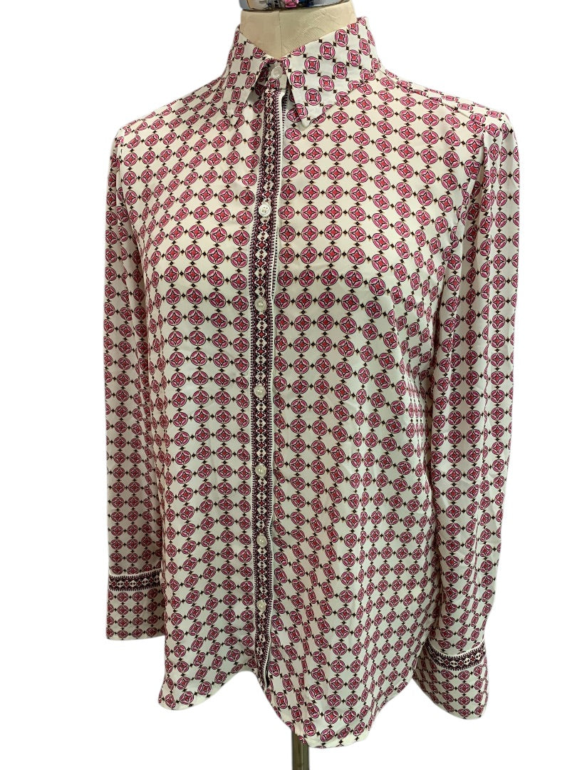 Small Max Studio Womens Button Up Print Blouse Shirt Long Sleeve